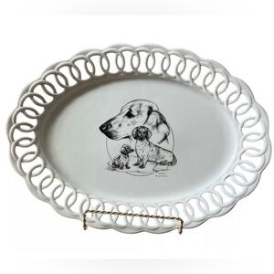 Large White 16” Decorative Dachshund Platter New